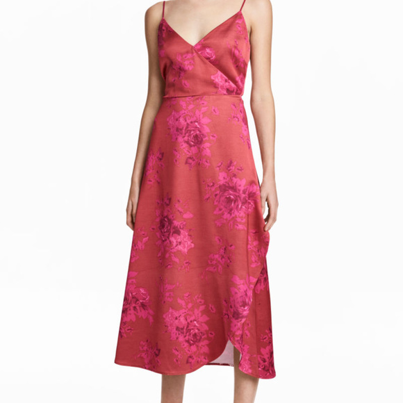 h&m satin wrap dress